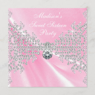 Invitación Diamantes de raso rosa Fiesta de cumpleaños número