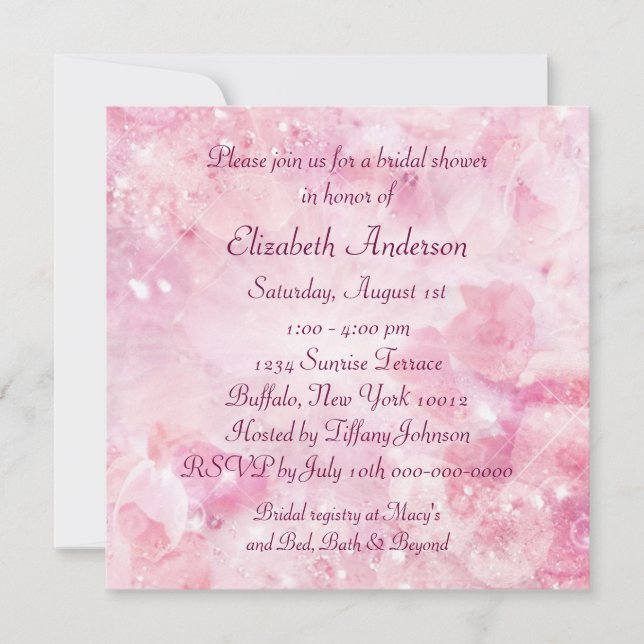 Invitación Diamantes de Rosa Rosa Lluvia de Novia (Anverso)