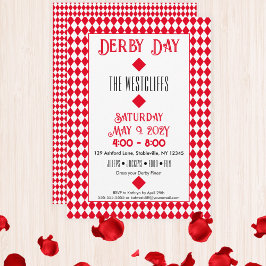 Invitación Diamantes de seda jockey derby rojo y blanco