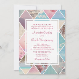 Invitación Diamantes de verano| Boda rosa y azul en la playa