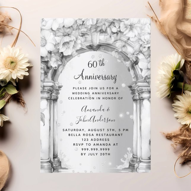 Invitación Diamantes del arco floral 60 aniversario del boda (Subido por el creador)
