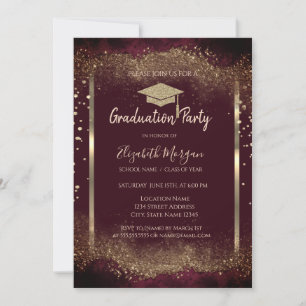 Invitación Diamantes Dorado Gorra Graduación Purpurina Gradua