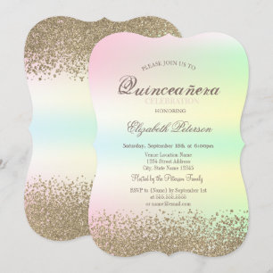 Invitación Diamantes Dorados Falsos Modernos Iridescentes Qui