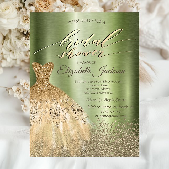 Invitación Diamantes dorados Vestidos Luz Verde Ducha Nodal (Subido por el creador)