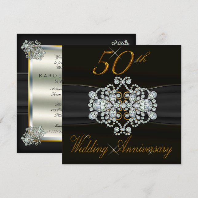 Invitación Diamantes elegantes 50 aniversario de bodas de oro (Anverso / Reverso)