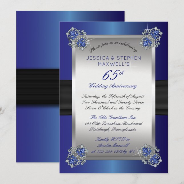 Invitación Diamantes elegantes | 65º Aniversario de la Espine (Anverso / Reverso)
