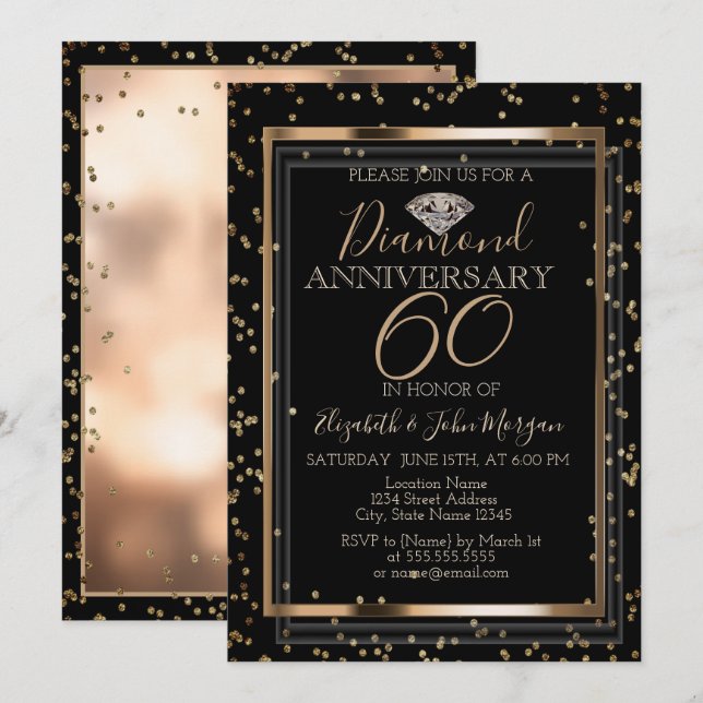 Invitación Diamantes elegantes,Aniversario del Boda de cuadro (Anverso / Reverso)