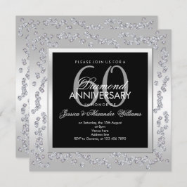 Invitación Diamantes Elegantes de Plata Aniversario de Bodas 