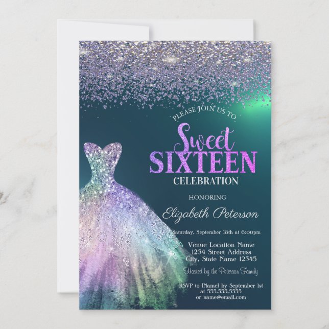 Invitación Diamantes elegantes, dulce verde de vestir 16 (Anverso)