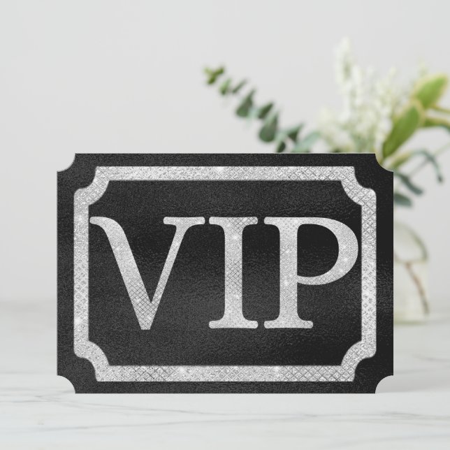 Invitación Diamantes elegantes en el pasaje VIP negro (Anverso de pie)