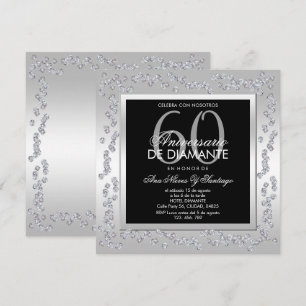 Invitación Diamantes Elegantes Plata 60º Aniversario de Boda