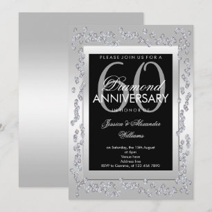 Invitación Diamantes Elegantes Plata 60 Aniversario de Boda