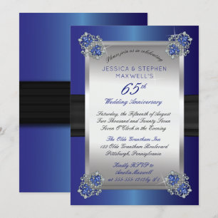 Invitación Diamantes Elegantes   Spinel Azul 65 Aniversario