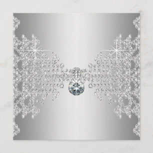 Invitación Diamantes elegantes y Boda plateado