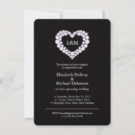 Invitación Diamantes en un boda negro cardíaco
