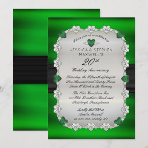 Invitación Diamantes Esmeraldas Verde 20º Aniversario de Boda