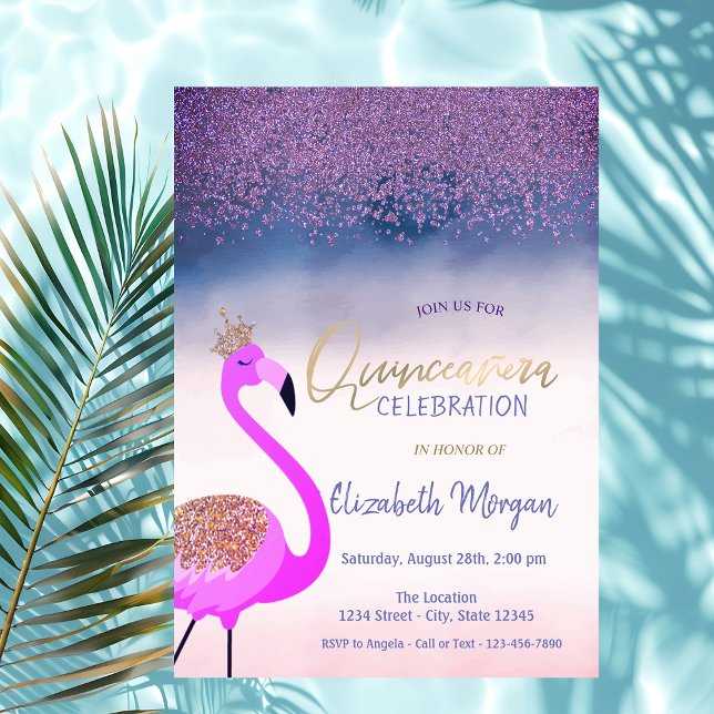 Invitación Diamantes, Flamingo Rosa Ombre Quinceañera (Subido por el creador)