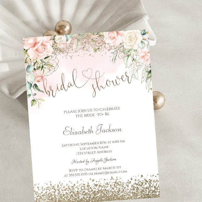 Invitación Diamantes Flores Rosadas Baño Nupcial  (Subido por el creador)