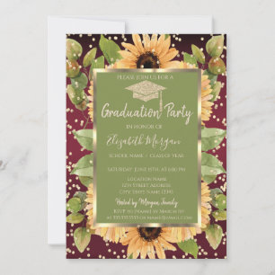 Invitación Diamantes Girasoles Graduación Rojo