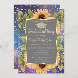 Invitación Diamantes girasoles Paint Splash Graduación