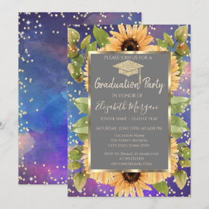 Invitación Diamantes girasoles Paint Splash Graduación