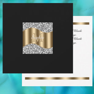 Invitación Diamantes Glam, Monograma de Oro, Nombre, Mensaje 
