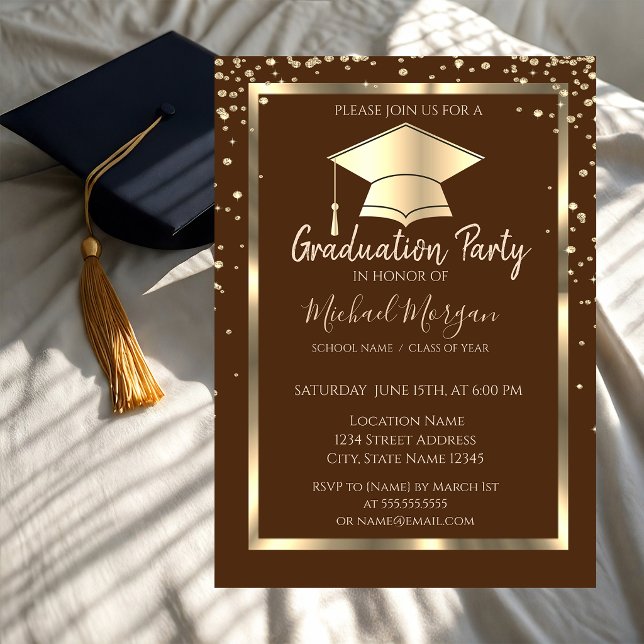 Invitación Diamantes Gorra de Graduación Dorada Graduación Ma (Subido por el creador)