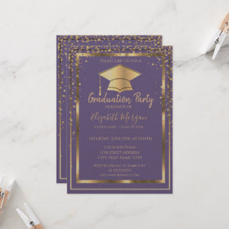 Invitación Diamantes Gorra de Graduación Dorada Violeta Gradu