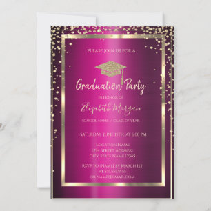 Invitación Diamantes Gorra de Graduación Dorada Violeta Metál