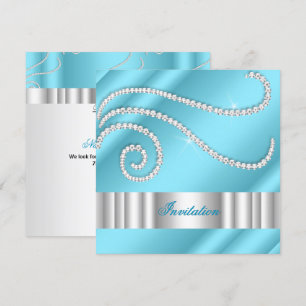 Invitación Diamantes Joyas Azul Blanco Fiesta de Cumpleaños d