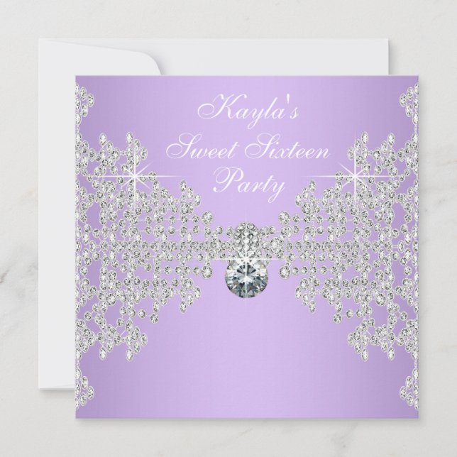 Invitación Diamantes Lavanda Morado Dulces 16 Cumpleaños Fies (Anverso)