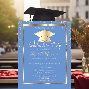 Invitación Diamantes Marco Dorado Tapa de Graduación Graduaci