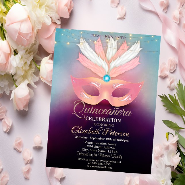 Invitación Diamantes,Máscara,Luces, Masquerad Quinceañera (Subido por el creador)