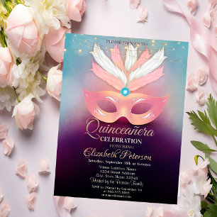Invitación Diamantes, Máscara, Luces, Quinceañera Mascarada