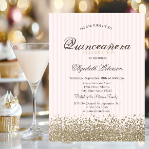 Invitación Diamantes Modernos de Oro Falso Rayados Quinceañer