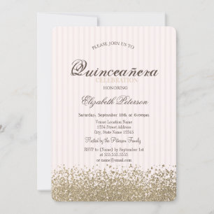 Invitación Diamantes Modernos de Oro Falso Rayados Quinceañer