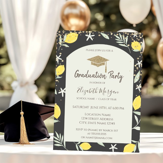 Invitación Diamantes Oro Toga de Graduación Limones Graduació (Subido por el creador)