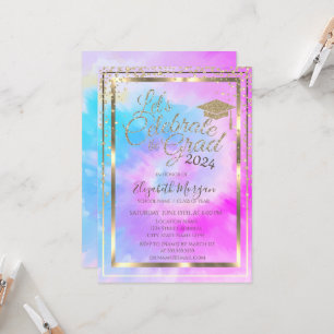 Invitación Diamantes para Gorra de Graduación Corbata Teñida