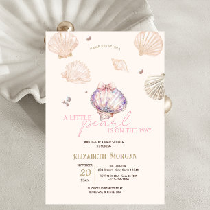 Invitación Diamantes Perla Pequeña Conchas Beige Baby Shower