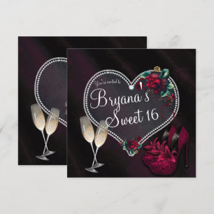 Invitación Diamantes Perlas Corazón Oscuro Tacones Alto Dulce