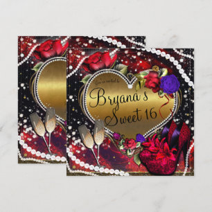 Invitación Diamantes Perlas Corazón Tacones Alto Dulces 16