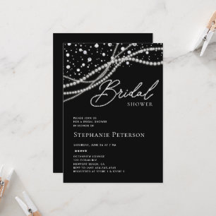 Invitación Diamantes Perlas Negro Blanco Elegante Despedida d