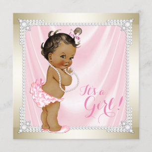 Invitación Diamantes Perlas Rosa Oro Chica Étnica Baby Shower