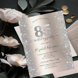 Invitación Diamantes Plata Brillante Fiesta de Cumpleaños 85 