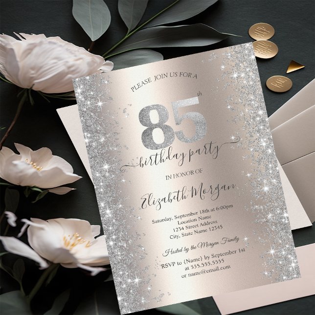 Invitación Diamantes Plata Brillante Fiesta de Cumpleaños 85  (Subido por el creador)