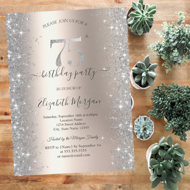Invitación Diamantes Plata Brillante Fiesta de Cumpleaños de  (Subido por el creador)