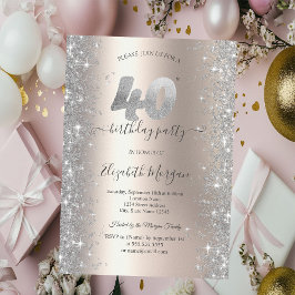 Invitación Diamantes Plata Brillante Fiesta de Cumpleaños Mar