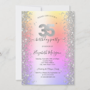 Invitación Diamantes Plateados con Efecto Ombre Cumpleaños 35