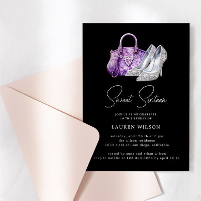 Invitación Diamantes Púrpura Purpurina Dulce Dieciséis Cumple (Subido por el creador)