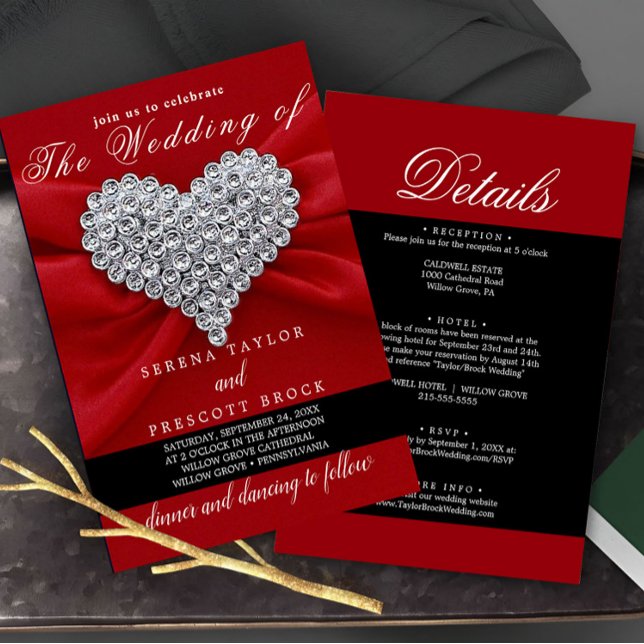 Invitación Diamantes Red Elegant Caligrafía Hermoso Boda (Subido por el creador)
